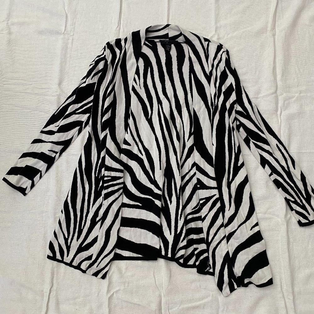 Style & Co. Black and White Zebra Print Mid Length Cardigan